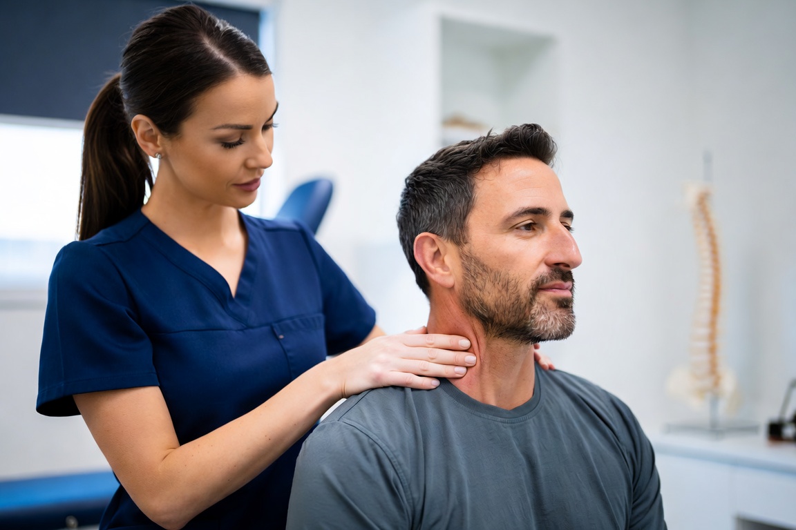 Chiropractor providing whiplash treatment at a Dallas car accident injury clinic